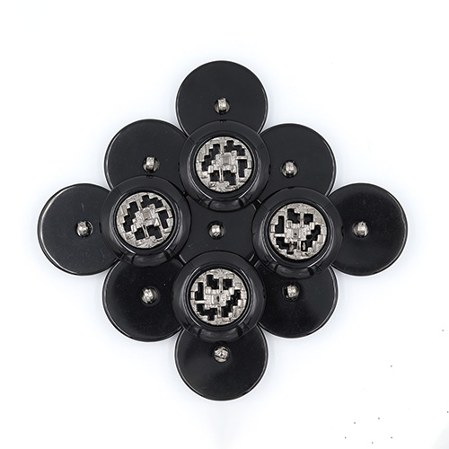 19443 Sullivans 30mm Round Plastic Shank Button With Metallic Pattern - Black - 20 Per Tube