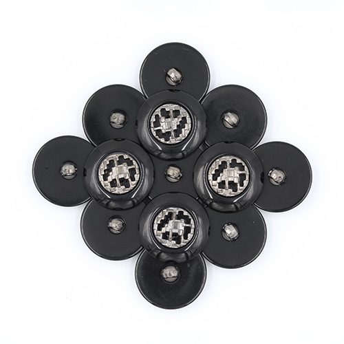 19445 Sullivans 22mm Round Plastic Shank Buttons With Metallic Pattern - Black - 40 In A Tube