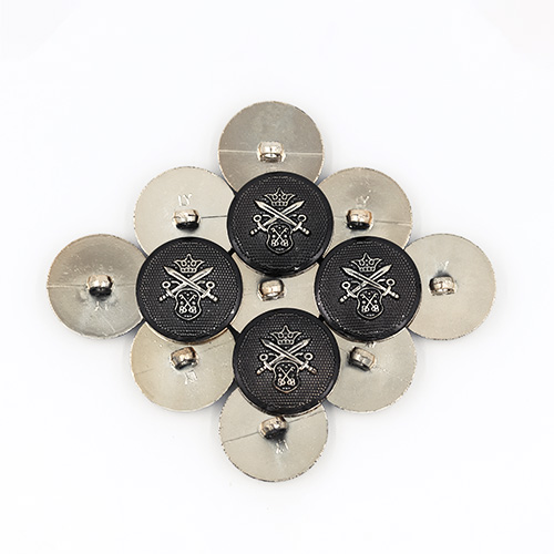 19447 Sullivans 30mm Round Plastic Shank Buttons With Crest And Studded Background - Black - 20 In A Tube