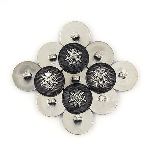 19448 Sullivans 25mm Round Plastic Shank Buttons With Crest And Studded Background - Black - 25 In A Tube