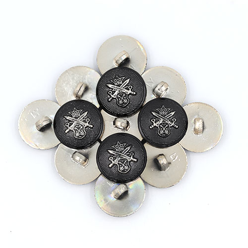 19449 Sullivans 21mm Round Plastic Shank Buttons With Crest And Studded Background - Black - 30 In A Tube
