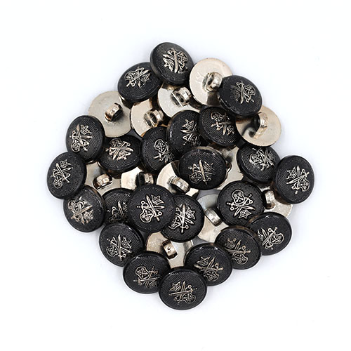 19451 Sullivans 15mm Round Plastic Shank Buttons With Crest And Studded Background - Black - 40 In A Tube