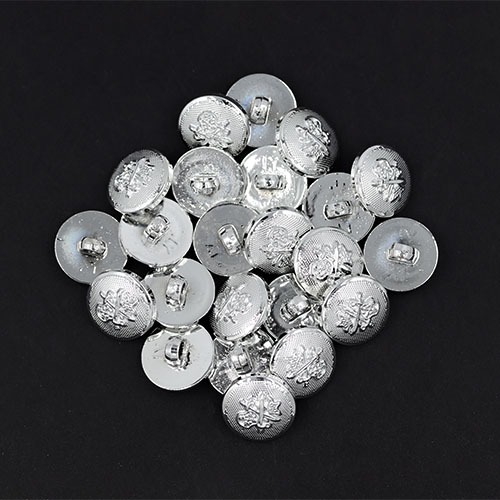 19456 Sullivans 15mm Round Plastic Shank Buttons With Crest And Studded Background - Silver - 40 In A Tube