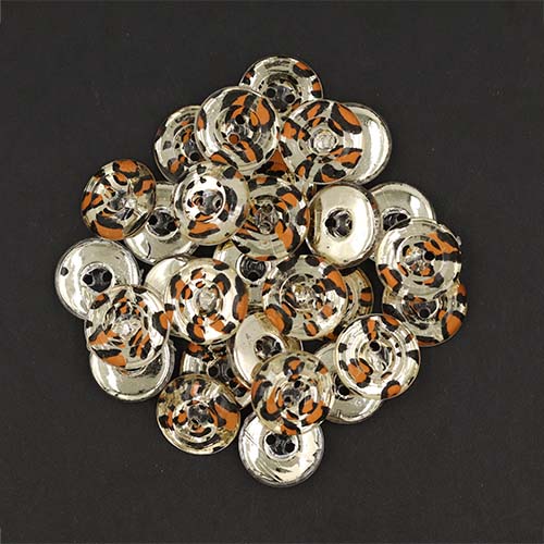 19490 Sullivans 15mm Round Plastic Buttons With Black/orange Animal Print With Gold Flecks - 80 In A Tube