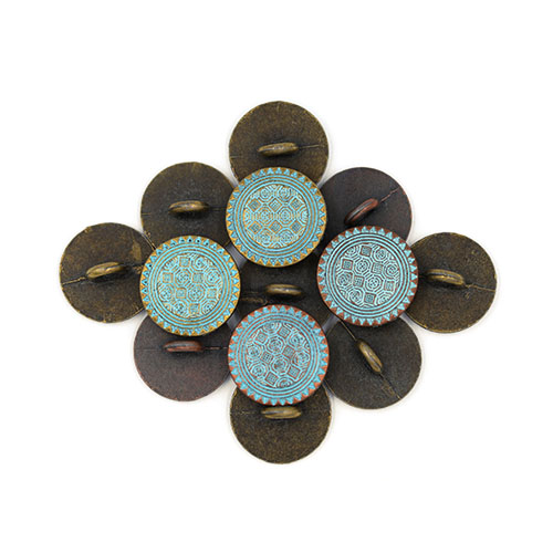 19584 Sullivans 15mm Round Metal Shank Button With Filigree Pattern - Blue/copper - 21 In A Tube