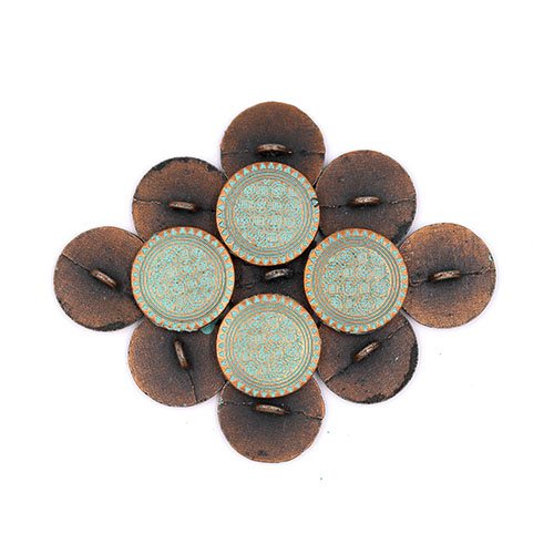 19586 Sullivans 20mm Round Metal Shank Button With Filigree Pattern - Blue/copper - 16 In A Tube