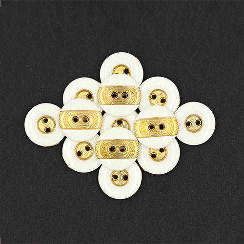 19606 Sullivans 15mm Round Metal Button With Two Holes - Thick Gold Strip - White - 26 In A Tube