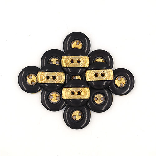 19607 Sullivans 15mm Round Metal Button With Two Holes - Thick Gold Strip - Black - 26 In A Tube