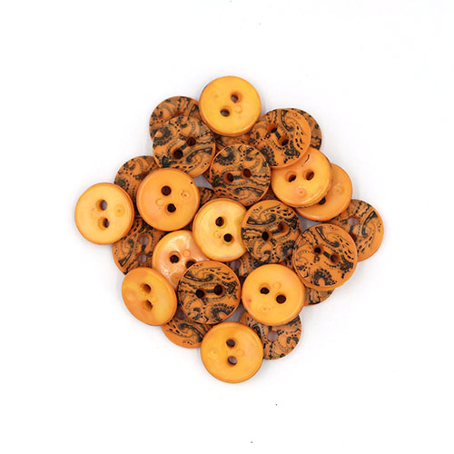 19724 Sullivans 13mm Round Plastic Buttons With Two Holes - Black Swirls - Orange - 28 In A Tube