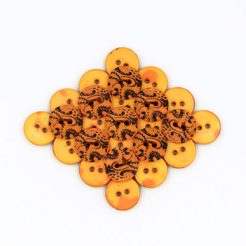 19732 Sullivans 15mm Round Plastic Buttons With Two Holes Black Swirls - Orange - 26 In A Tube