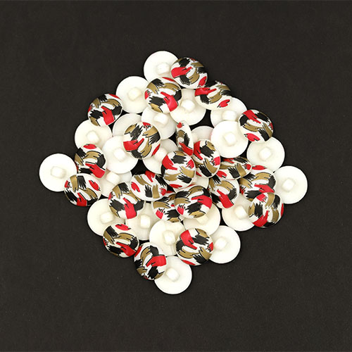 19754 Sullivans 13mm Round Plastic Shank Buttons With Red/black/gold Paint Strokes - White - 28 In A Tube 