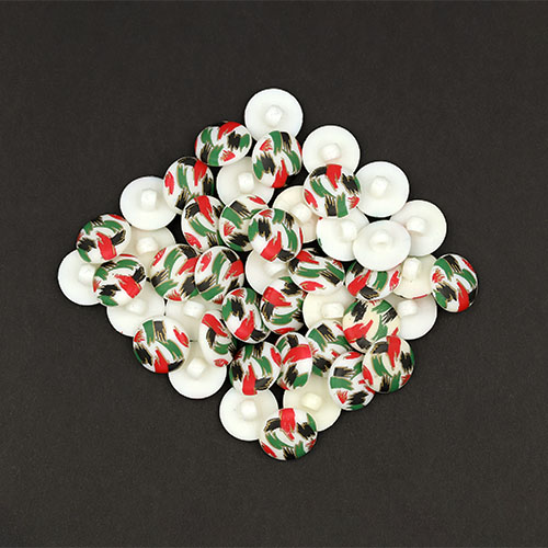 19755 Sullivans 13mm Round Plastic Shank Buttons With Red/black/green Paint Strokes - White - 28 In A Tube