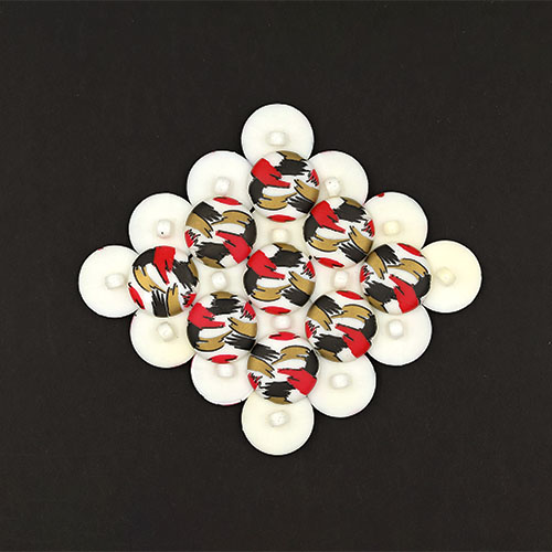 19756 Sullivans 18mm Round Plastic Shank Buttons With Red/black/gold Paint Strokes - White - 22 In A Tube 