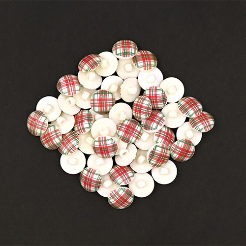 19766 Sullivans 13mm Round Plastic Shank Buttons With Red & Green Tartan - White - 28 In A Tube