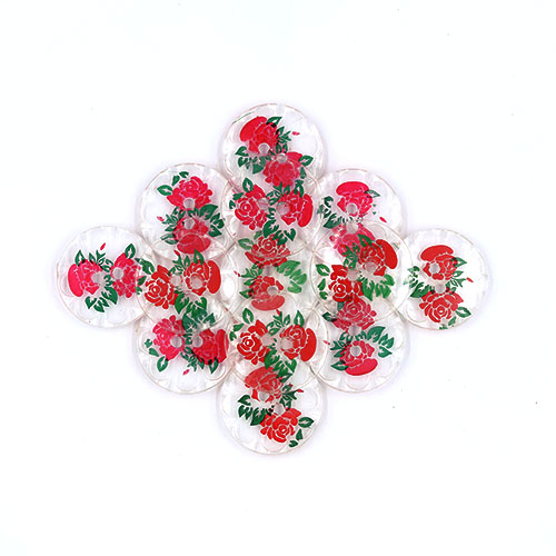 19787 Sullivans 20mm Round Plastic Buttons With Two Holes - Red Flower - Clear - 20 In A Tube