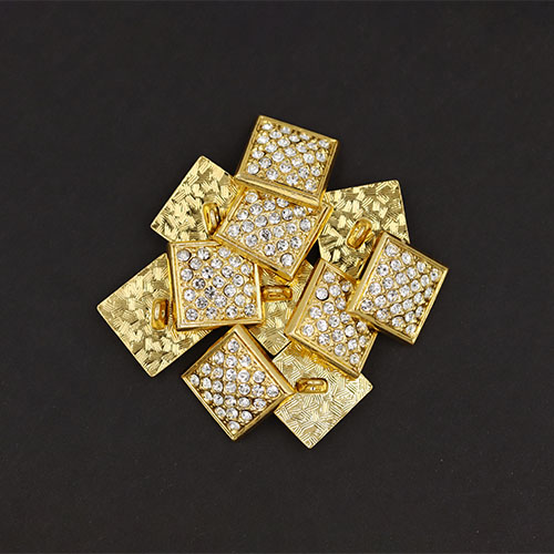 19838 Sullivans 15mm Diamonte Square Shank Button - Gold - 8 In A Tube