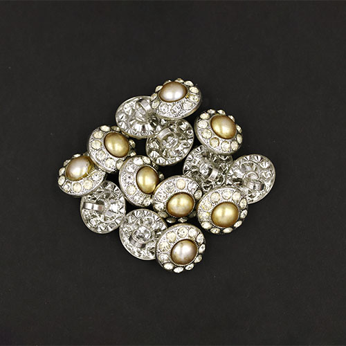 19848 Sullivans 12mm Pearl Encased By Diamonte Round Shank Button - Silver - Bag Of 100