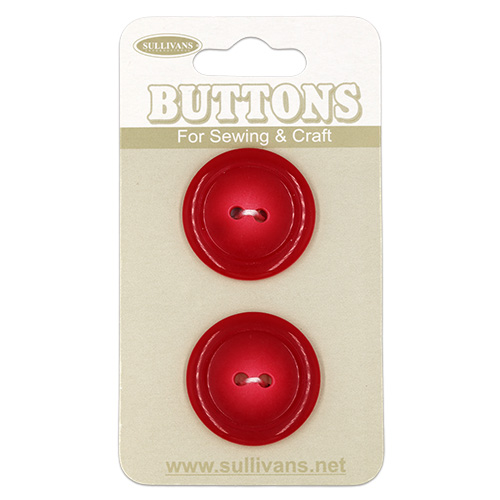 20015 Sullivans Buttons Card - 22mm Ruby Red Buttons With Two Holes - 2pcs