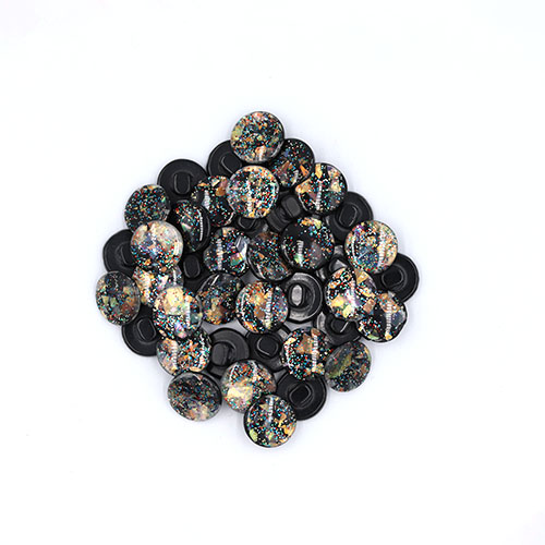 20016 Sullivans 12mm Round Plastic Shank Button - Black With Multi-coloured Sparkles - 110 In A Tube