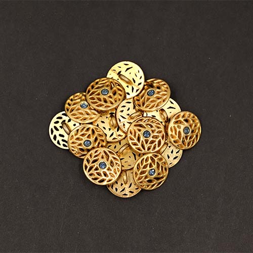 20025 Sullivans 15mm Round Metal Button With Gold Filigree Pattern & Royal Stone In Middle - 18 In A Tube 