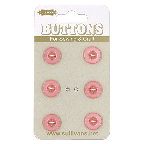 20063 Sullivans Buttons Card - 10mm Light Pink Buttons With Four Holes - 6pcs