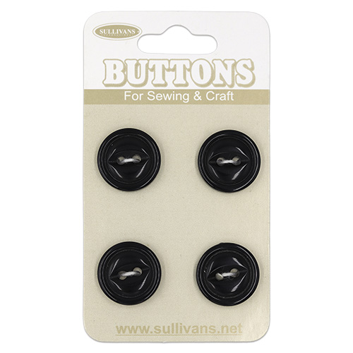 20100 Sullivans Buttons Card - 15mm Black Buttons With Two Holes - 4pcs
