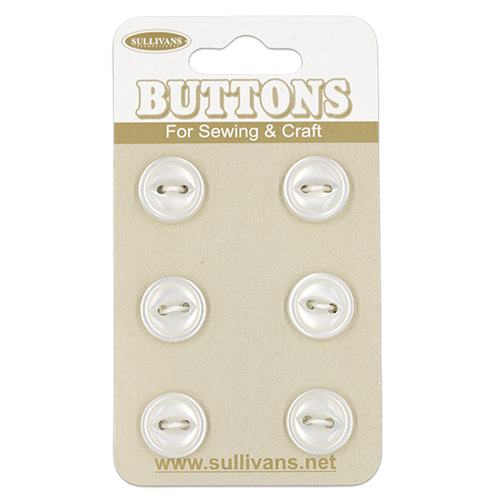 20106 Sullivans Buttons Card - 10mm Frosted White Buttons With Two Holes - 6pcs