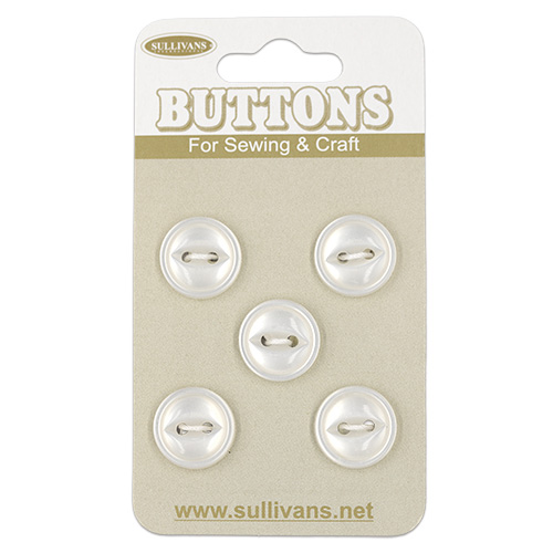 20107 Sullivans Buttons Card - 11mm Frosted White Buttons With Two Holes - 5pcs