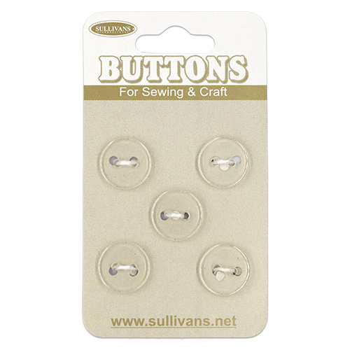 20109 Sullivans Buttons Card - 13mm Clear Buttons With Two Holes - 5pcs