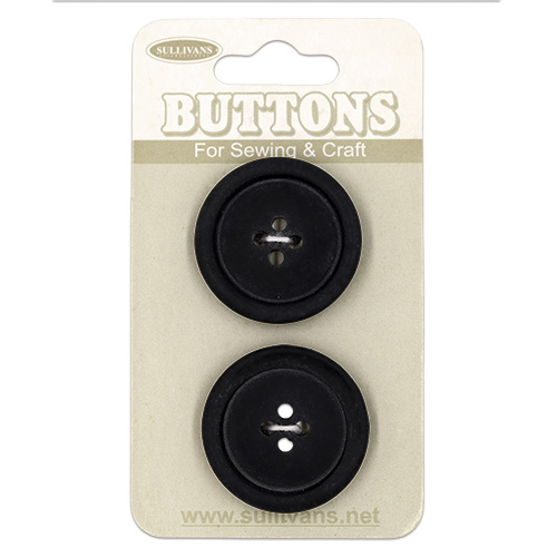 20122 Sullivans Buttons Card - 25mm Black Buttons With Four Holes - 2pcs