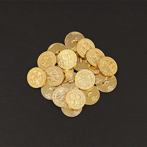 20133 Sullivans 15mm Round Metal Shank Button With Emblems - Gold - 31 In A Tube 