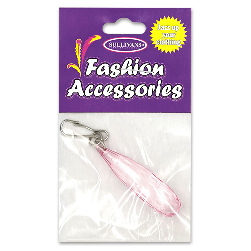 20261 Sullivans 38mm Crystal Zipper Pull - Pink Teardrop - 1 Pc