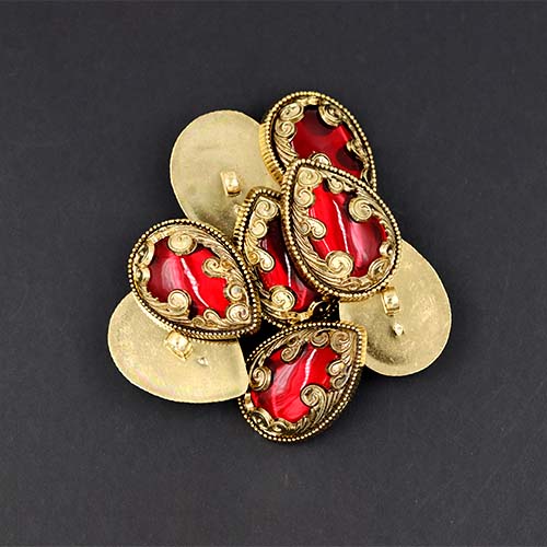 20269 Sullivans 40mm One Terrific Shank Button - Red/gold Teardrop - 1 Pc
