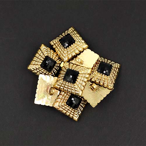 20273 Sullivans 30mm One Terrific Shank Button - Black Square With Gold Detailing - 1 Pc