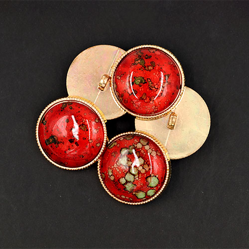 20274 Sullivans 38mm One Terrific Shank Button -round Red Marble Gold Edge - 1 Pc