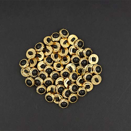 20398 Sullivans 13mm Round Plastic Button With Shank - Black With Gold Detailing - 58 In A Tube