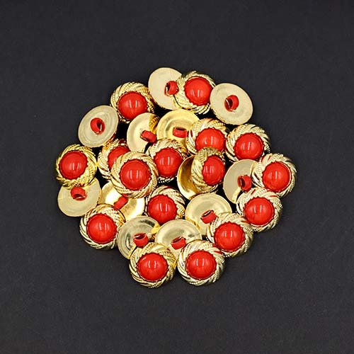 20412 Sullivans 17mm Round Plastic Button With Shank - Red With Gold Detailing - 41 In A Tube
