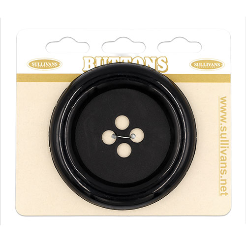 20602 Sullivans Buttons Card - 63mm Round Button With Four Holes - Black - 1pc