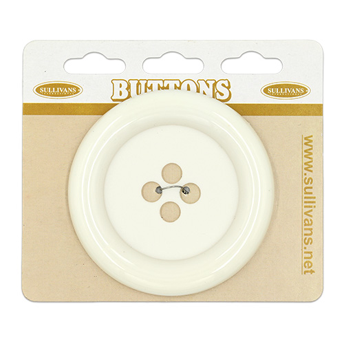20611 Sullivans Buttons Card - 63mm Round Button With Four Holes - White - 1pc