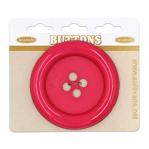 20612 Sullivans Buttons Card - 63mm Round Button With Four Holes - Hot Pink- 1pc