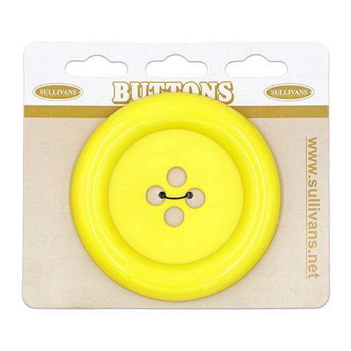 20615 Sullivans Buttons Card - 63mm Round Button With Four Holes - Yellow - 1pc