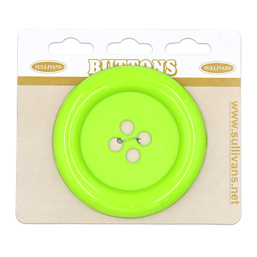 20616 Sullivans Buttons Card - 63mm Round Button With Four Holes - Lime - 1pc