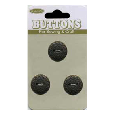 20651 Sullivans Buttons Card - 15mm Iron Metal Buttons With Two Holes - 3pcs