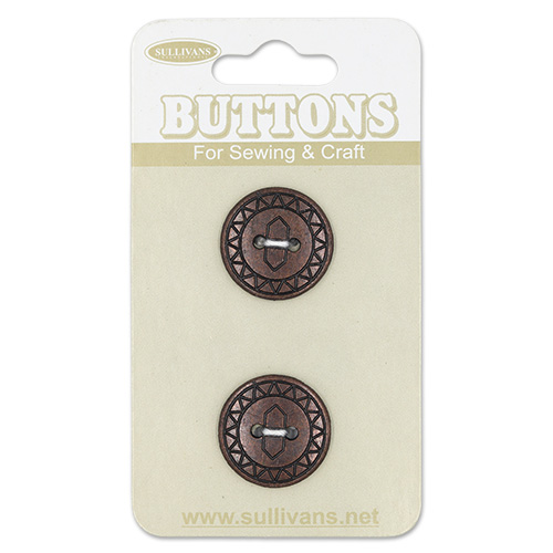 20652 Sullivans Buttons Card - 18mm Iron Metal Buttons With Two Holes - 2pcs