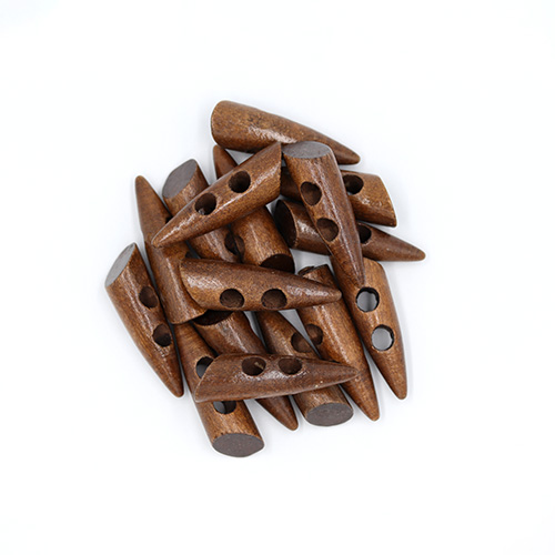 20700 Sullivans 40mm Wooden Toogle Button With Two Holes With Point - Dark Wood - 16 In A Tube