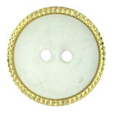 20892 Sullivans 19mm Round Plastic Button With Two Holes - White With Fine Gold Border - 37 In A Tube 