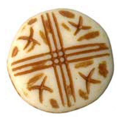 21529 Sullivans 20mm Round Plastic Shank Button With Tan Stripes And Pattern - Natural - 27 In A Tube 