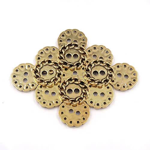 21855 Sullivans 21mm Round Plastic Button 2 Hole - Gold With Chain Loop Border - 46 In A Tube 