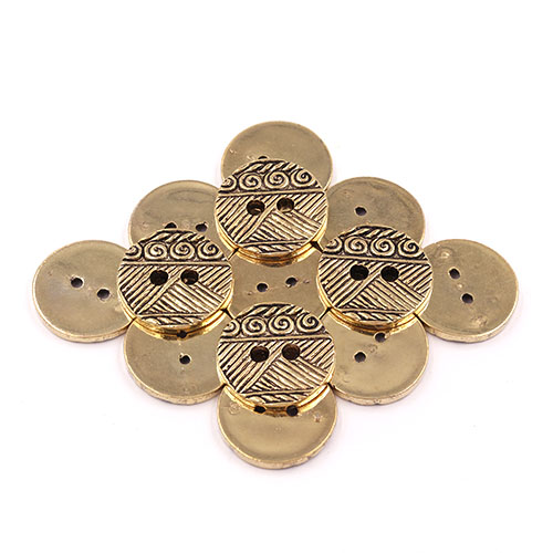 21871 Sullivans 23mm Round Plastic Button 2 Hole - Gold With Lined Pattern With Swirl Stripe  - 42 In A Tu