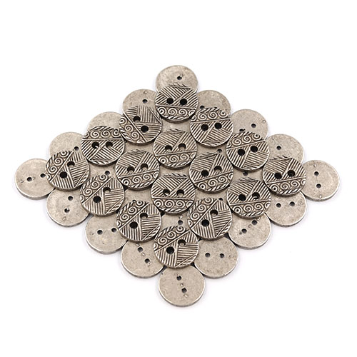 21873 Sullivans 15mm Round Plastic Button 2 Hole - Silver With Lined Pattern With Swirl Stripe  - 63 In A 